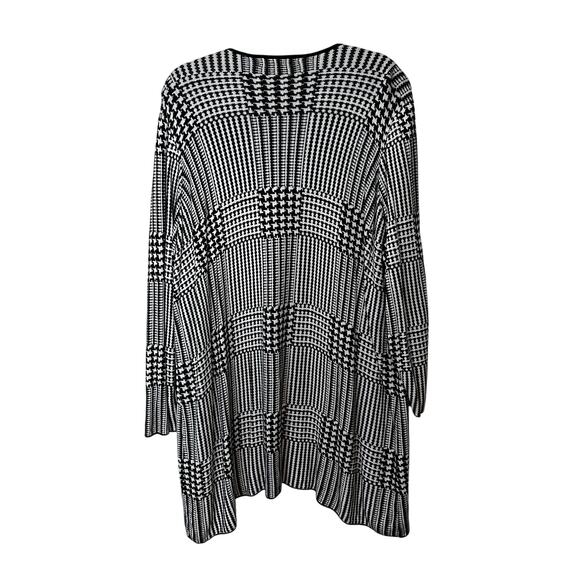 Joan Vass Duster Open Front Cardigan Sweater Womens 2X Black White Houndstooth - Picture 3 of 5